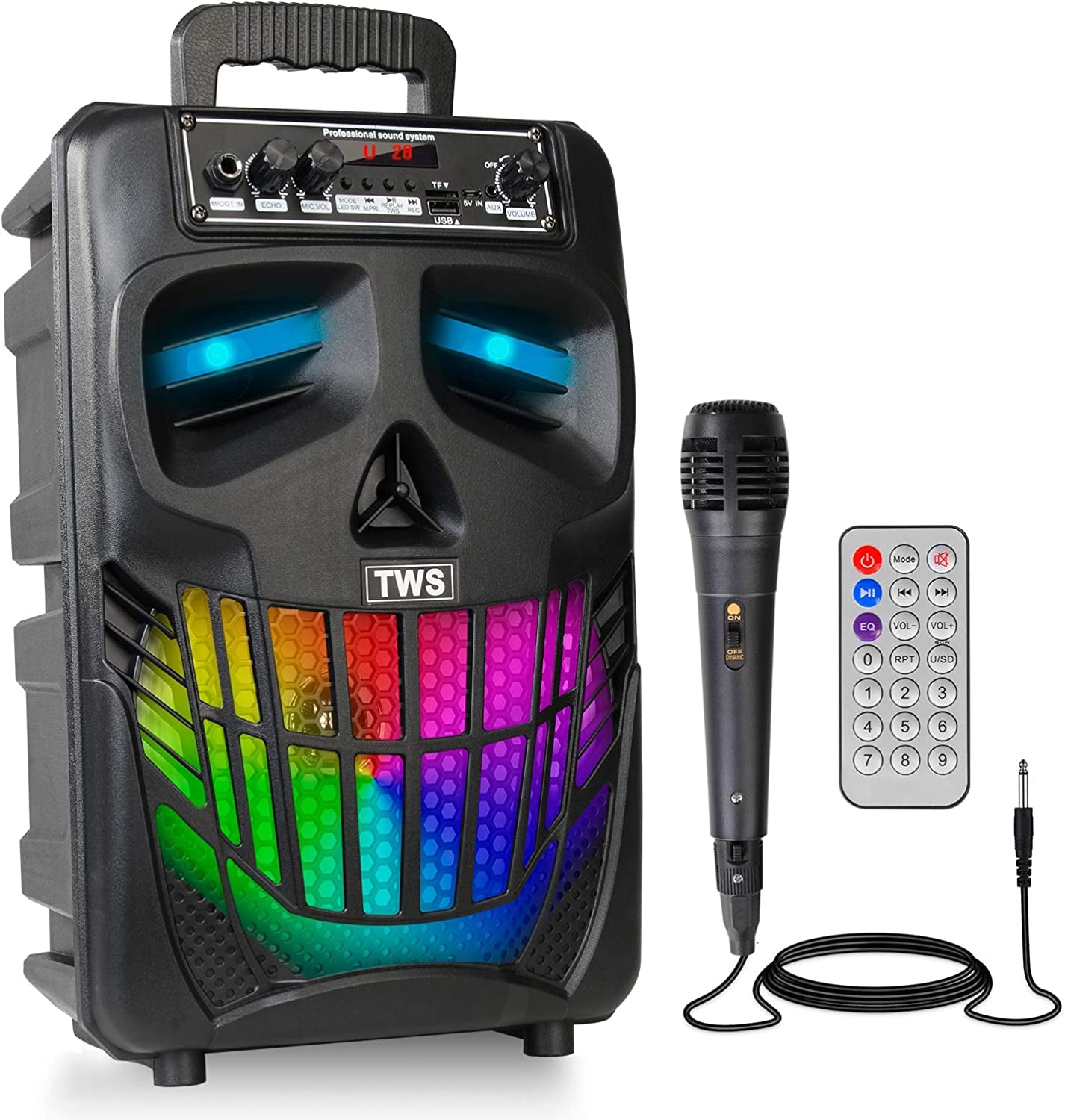Portable Wireless Bluetooth Karaoke Machine with Rechargeable PA System, Lights, Microphone - Ideal for Home, Outdoor Parties, Birthdays, and Christmas Gifts