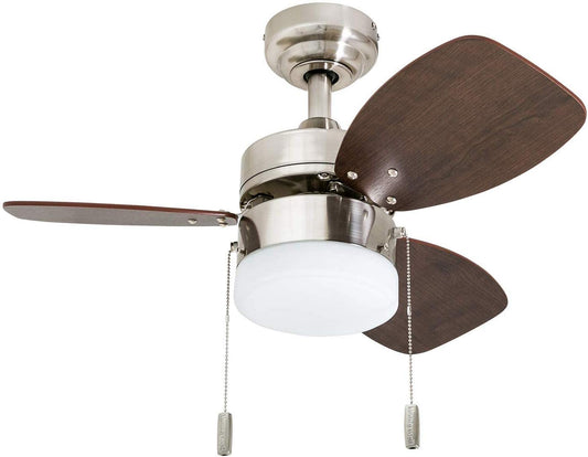  Honeywell Ceiling Fans Ocean Breeze, 30 Inch Modern Indoor LED Ceiling Fan with Light, Pull Chain, Dual Mounting Options, Dual Finish Blades, Reversible Motor - Brushed Nickel Finish