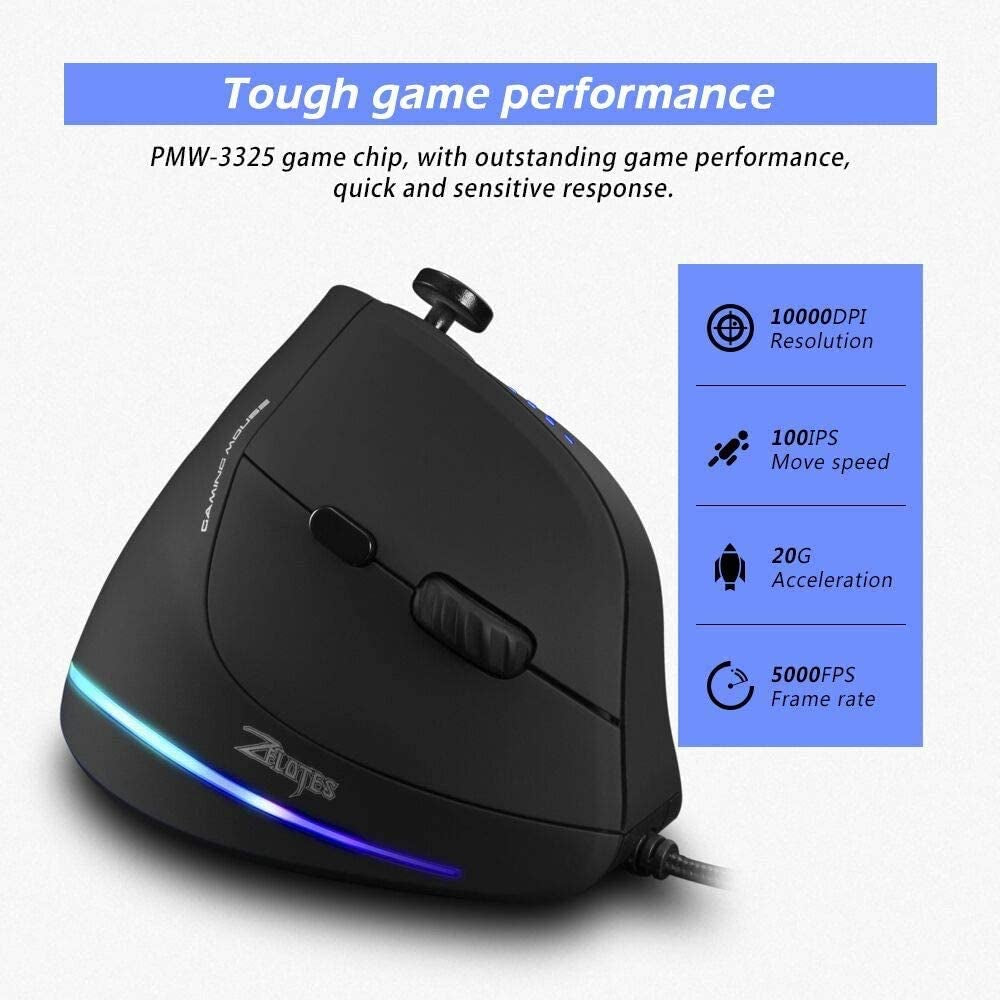 Wired Gaming Mouse with Joystick,10000Dpi,11 Programmable Buttons,Vertical Ergonomic Mouse,Usb Optical Computer Mouse,Pc Gaming Mouse for Laptop,Pc,Black