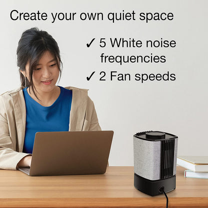 Small Table Fan and White Noise Machine for Improved Sleep and Concentration in the Bedroom and Home Office, Sleek Black Design