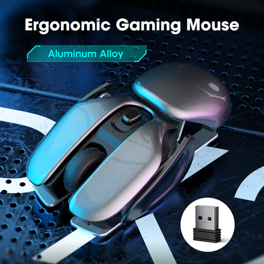 Rechargeable Wireless Gaming Mouse - Aluminum Alloy Construction, 1600DPI Optical Sensor - Silent Operation