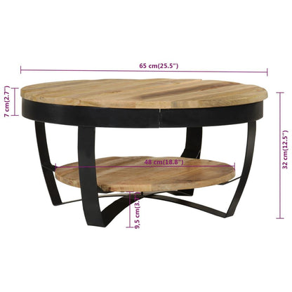 Solid Rough Mango Wood Coffee Table - Dimensions: 25.6" x 12.6"