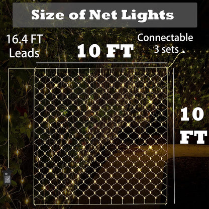Outdoor Net Lights for Gazebo - 10ft × 10ft Mesh Lights with 270 Warm White LEDs, 8 Lighting Modes, Waterproof and Connectable - Ideal for Backyard, Garden, Holiday Decorations