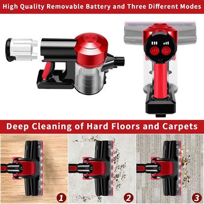 Rechargeable Cordless Vacuum Cleaner with Detachable Battery - 2200mAh, 18000Pa Cyclone, HEPA Filter, Lightweight Portable Handheld Stick Vacuum for Hard Floors and Car Cleaning