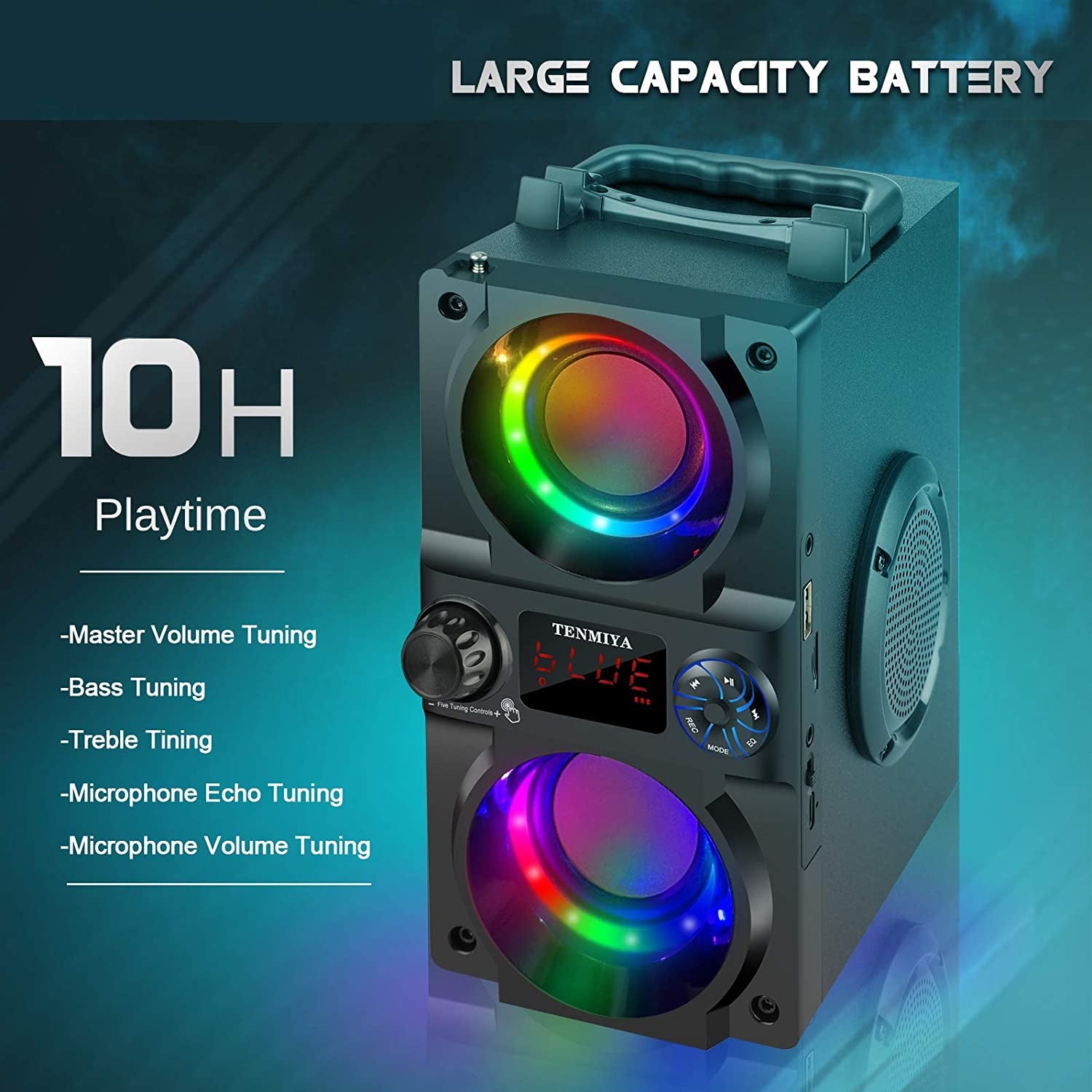 High-Quality Portable Bluetooth Speaker with Colorful Lights, Powerful Subwoofer, FM Radio, MP3 Player, Bluetooth 5.0, and Loud Stereo Sound for Home, Outdoor, Party, and Camping