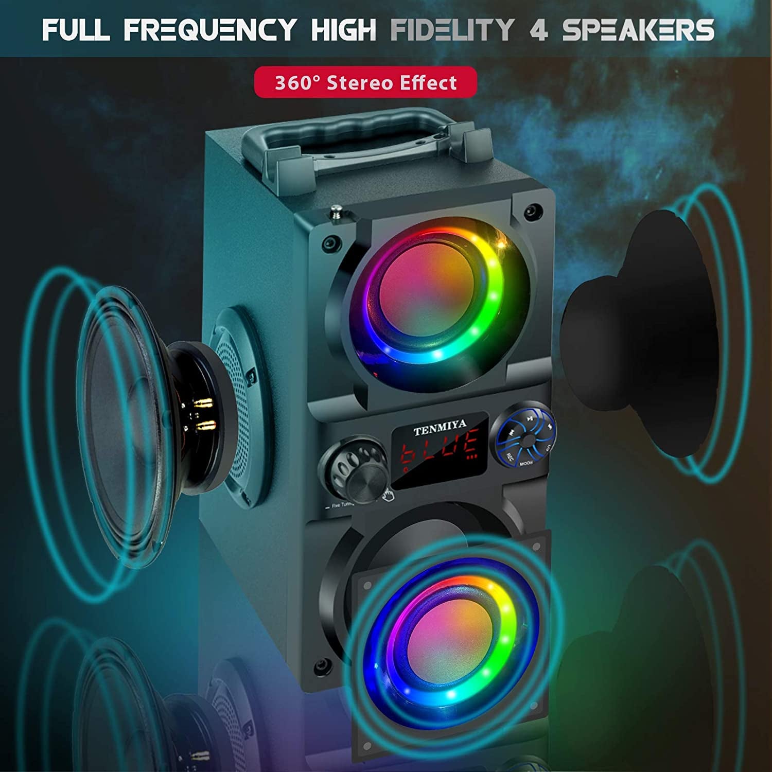 High-Quality Portable Bluetooth Speaker with Colorful Lights, Powerful Subwoofer, FM Radio, MP3 Player, Bluetooth 5.0, and Loud Stereo Sound for Home, Outdoor, Party, and Camping