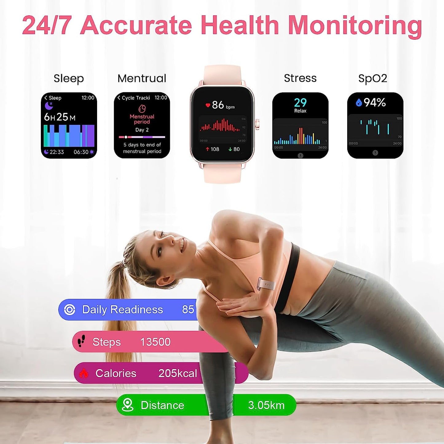 Advanced Fitness Smart Watch with Alexa, Comprehensive Health Monitoring, Multi-Sports Modes, Waterproof Activity Trackers, and Smart Watches for Women and Men