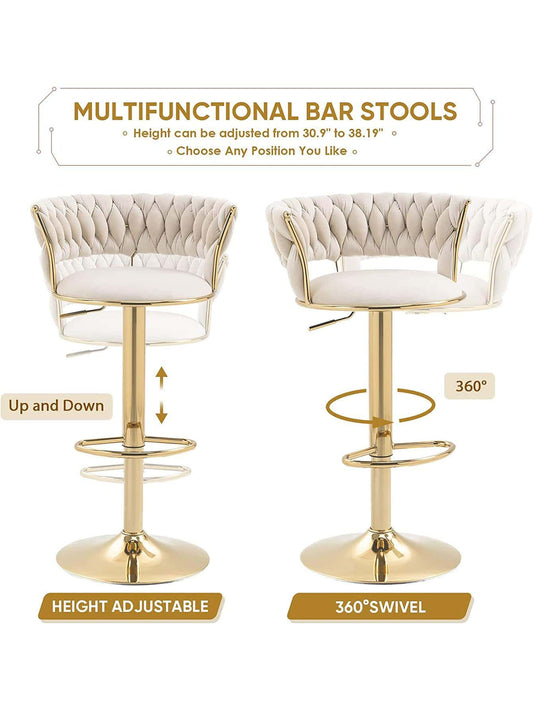 Set of 2 Velvet Swivel Bar Stools with Adjustable Counter Height
