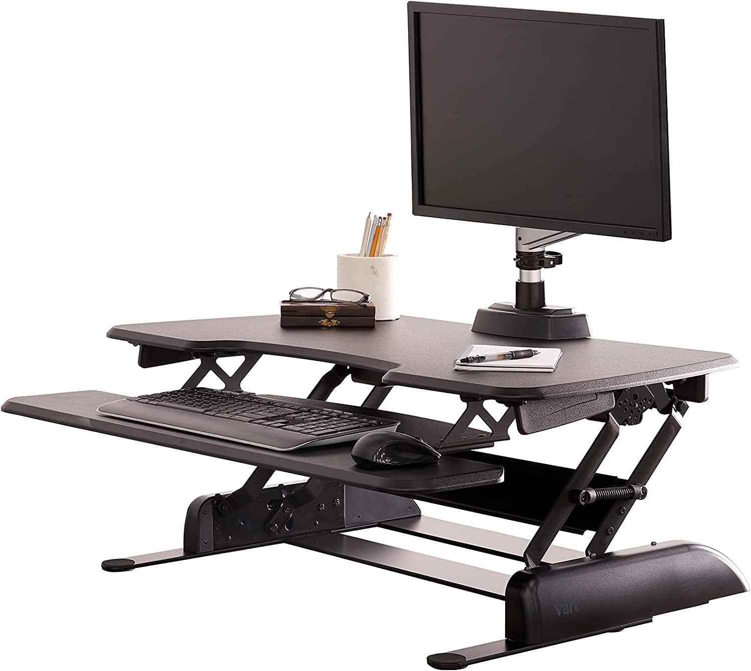 Fully Assembled Two-Tier Height Adjustable Standing Desk Converter with Monitor & Accessories Space, 36" Wide, for Home Office - Black