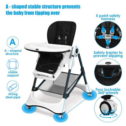 A-Shaped High Chair Featuring 4 Lockable Wheels for Enhanced Mobility