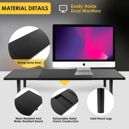 Adjustable Dual Monitor Stand Riser for Desk, Large Size, 32-40 Inch Screens, Desktop Organizer Shelf Stand for Computer, Laptop, PC, Tv