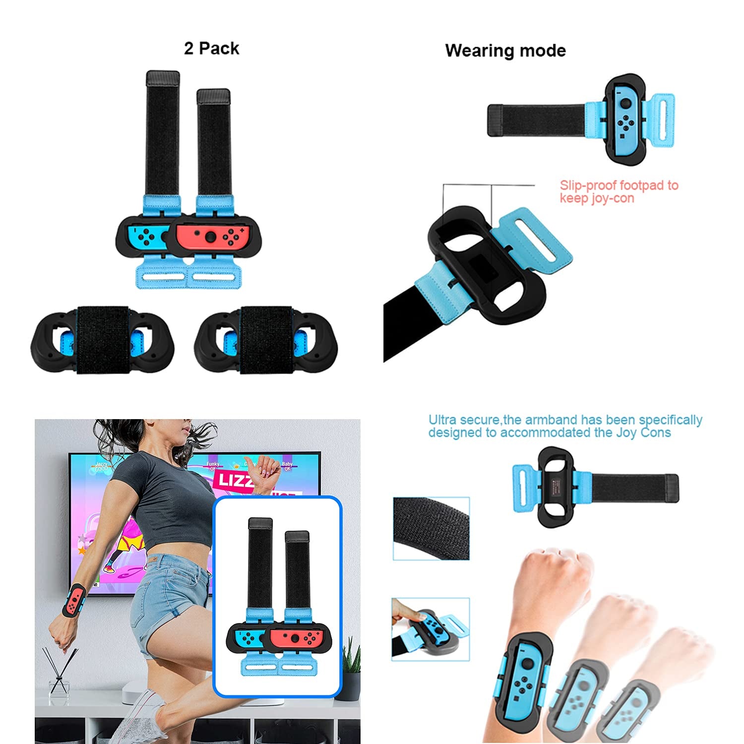 10 in1 Switch Sports Accessories Bundle, Family Kit for Nintendo Switch Sports Games, Mario Golf Golf Clubs, Just Dance Wrist Bands, Soccer Leg Straps, Tennis Rackets