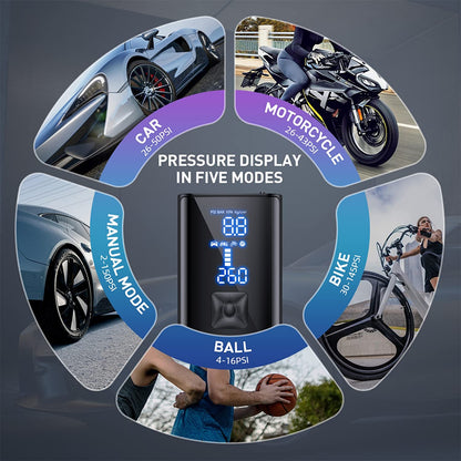 Portable Tire Inflator: 150PSI Air Compressor with 25000mAh Battery, Rapid Inflation, Digital Pressure Gauge - Suitable for Car, Bicycle, Motorcycle, and Sports Ball