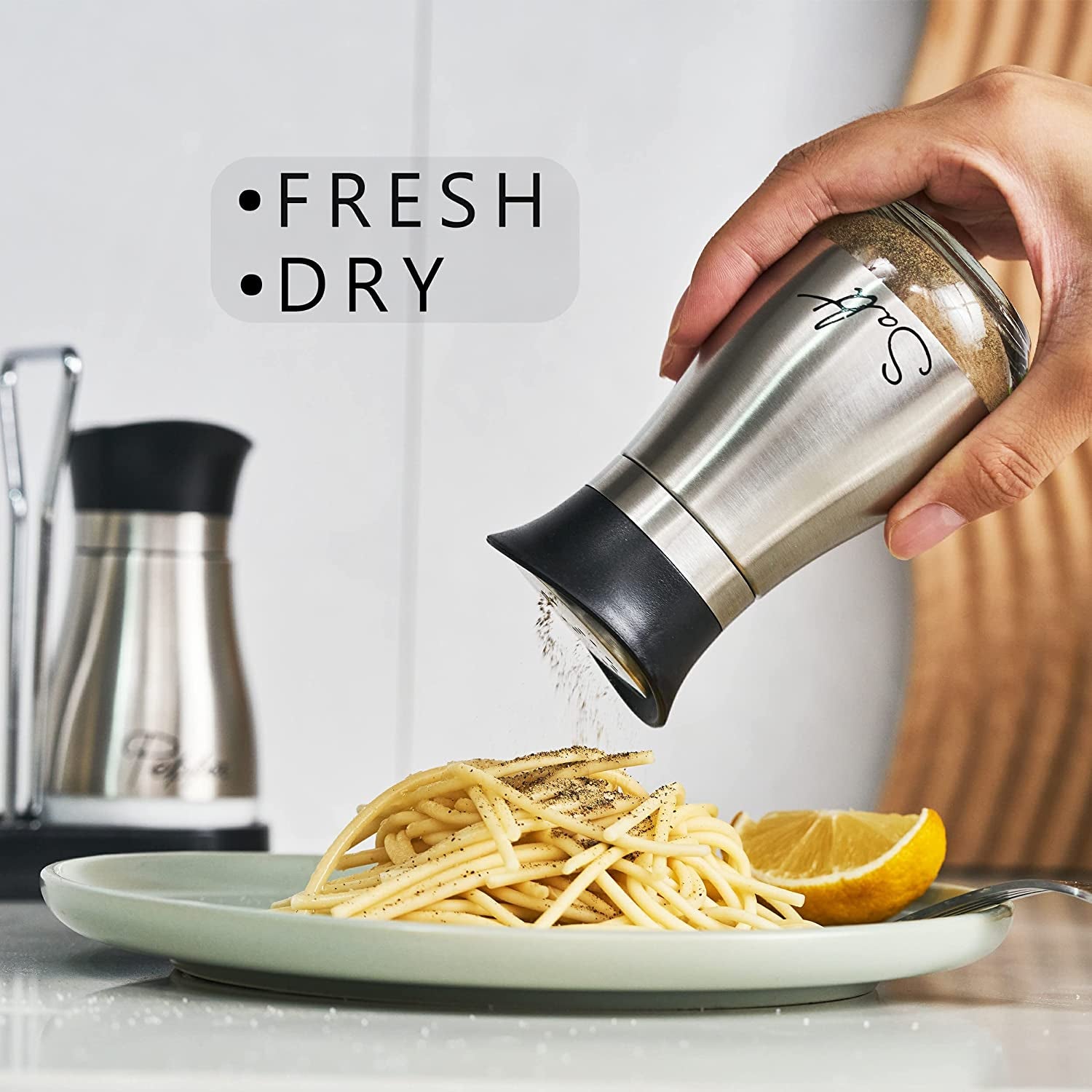 Stainless Steel Salt and Pepper Shakers Set with Glass Bottles - Ideal for Table, RV, Camp, and BBQ - Set of 2