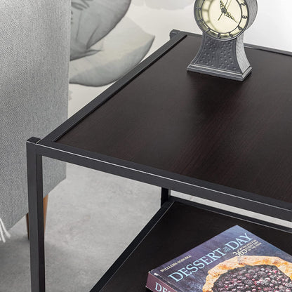  20 Inch Side Table with Black Frame, Easy Assembly, Rich Espresso Wood Grain Finish
