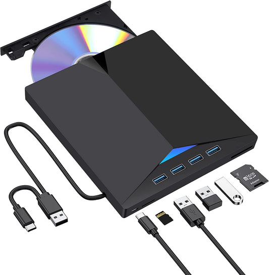 (7 in 1) Ultra-Slim USB 3.0 External CD/DVD Drive for Laptop and Desktop, Portable Burner Writer Compatible with Mac, MacBook Pro/Air, iMac, and Windows XP/7/8/10/Vista 
