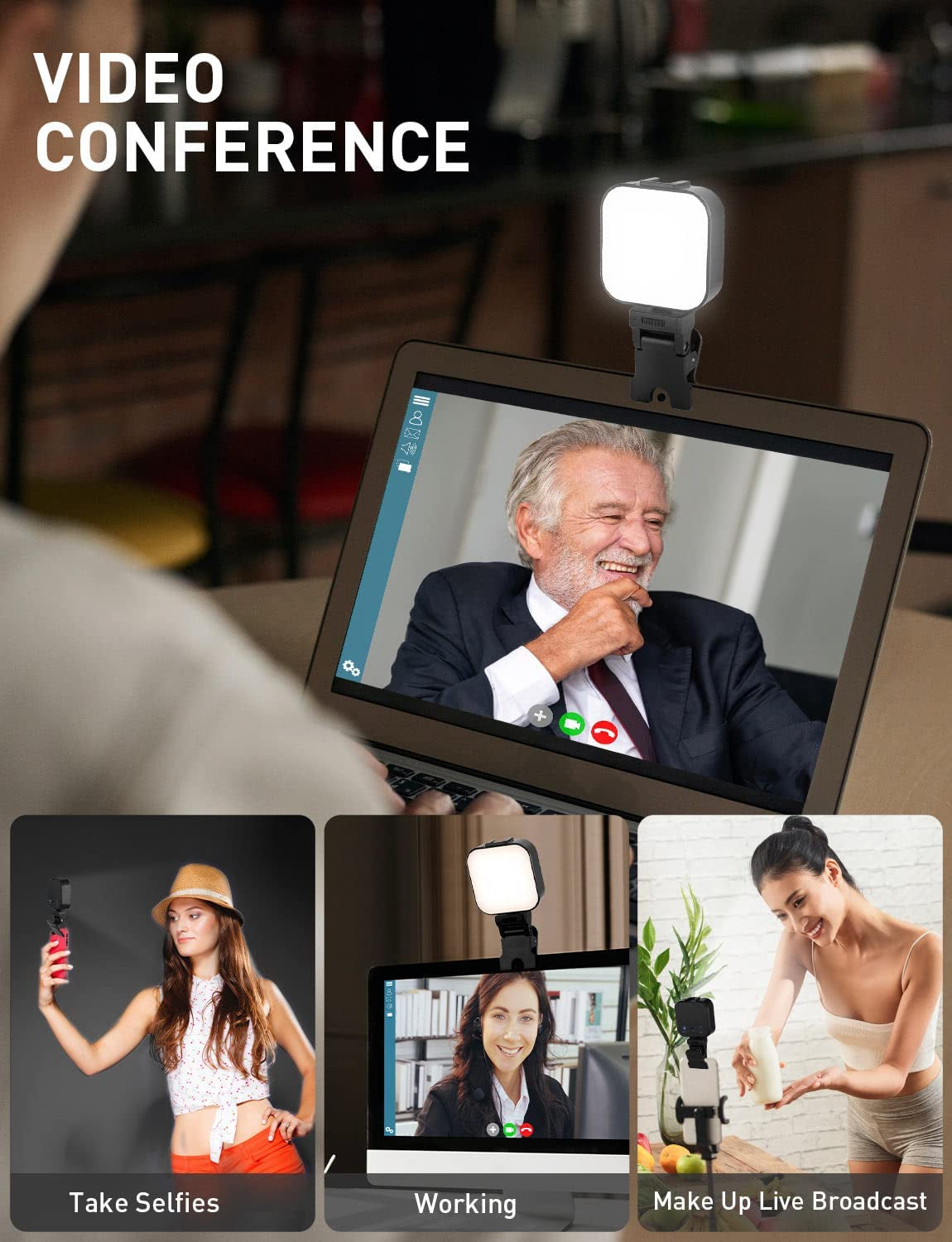 Portable 64 LED Rechargeable Selfie Light - 5 Lighting Modes - Clip-on Fill Lights for iPhone, Cell Phone, Laptop, TikTok, Selfie, Video Conference, Camera