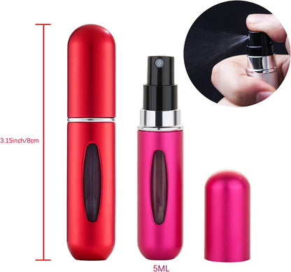 Set of Eight 5ml Portable Mini Refillable Perfume Atomizer Bottles with Scent Pump Case