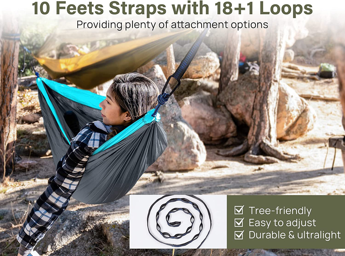 Portable Double and Single Camping Hammocks - Essential Outdoor Accessories for Backpacking, Travel, Beach, Backyard, Patio, and Hiking