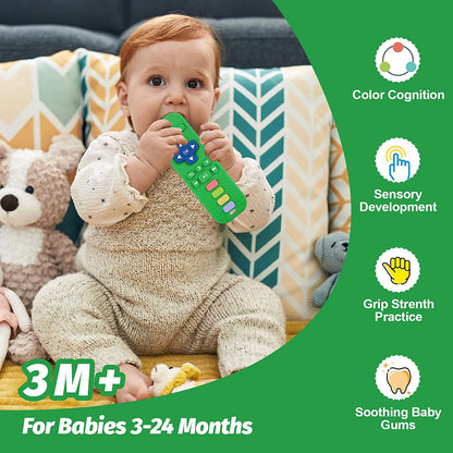 Set of 3 BPA-Free Silicone Teething Toys for Infants and Toddlers - Remote Control Shaped Chew Toys for Soothing Babies' Gums - Freezable, Dishwasher and Refrigerator Safe