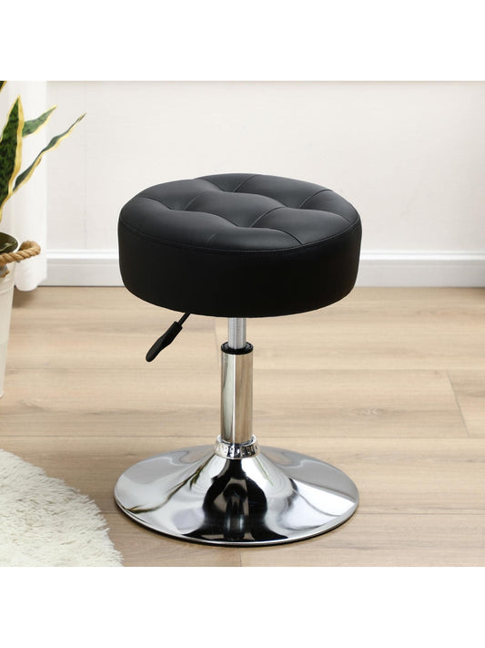 Fumahaus Round Mid-Century Tufted Adjustable Swivel Ottoman Stool in Leather for Bedroom and Living Room