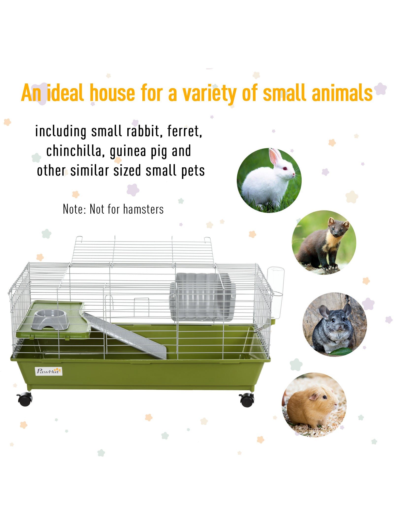 35" Small Animal Cage: Chinchilla Guinea Pig Hutch with Platform Ramp, Food Dish, Wheels, and Water Bottle for Ferret and Pet House