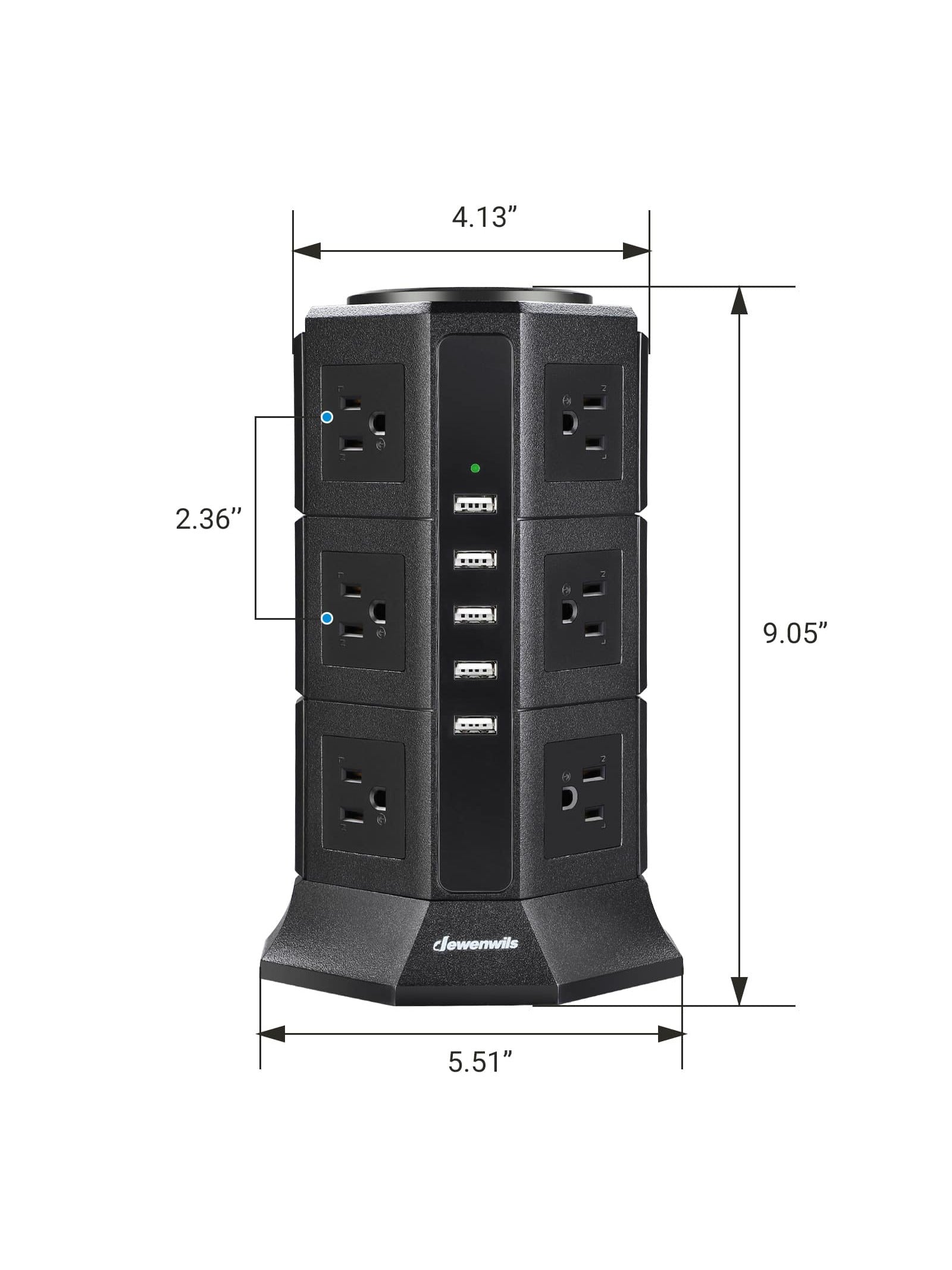 16FT Power Strip Tower, 12-Outlet Surge Protector Power Strip with 5-USB Ports, 2-Switch Control, 15A Circuit Breaker, 1500Joules