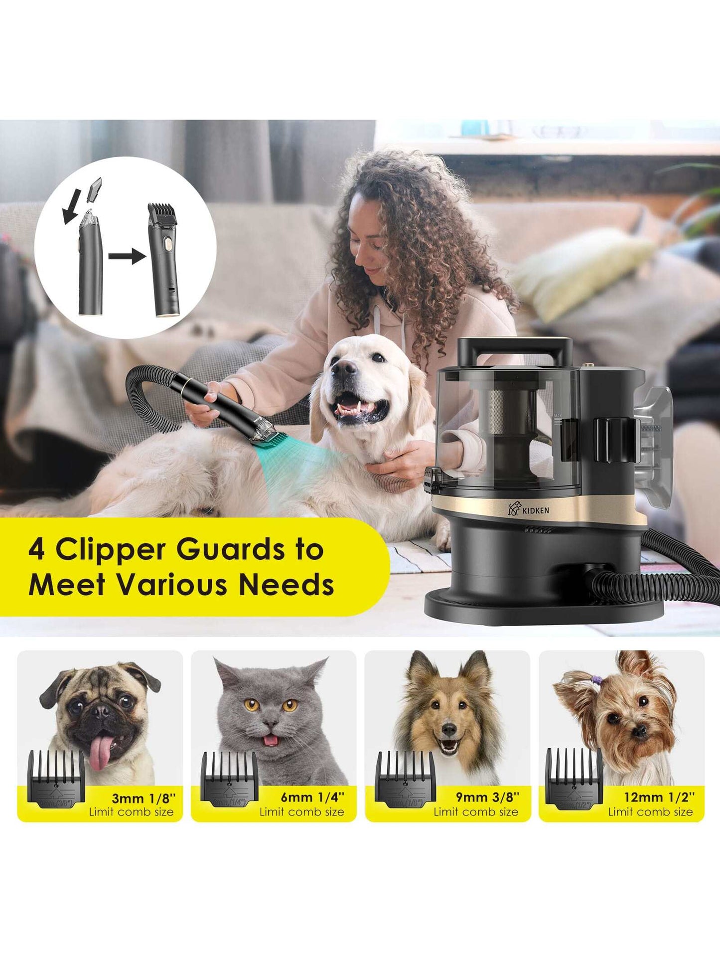Pet Grooming Set with Vacuum Cleaner - 3.3 L, 13 Kpa, Quiet Clipper for Dogs and Cats, Electric Pet Brush, All-in-One Solution for Pet Hair Care