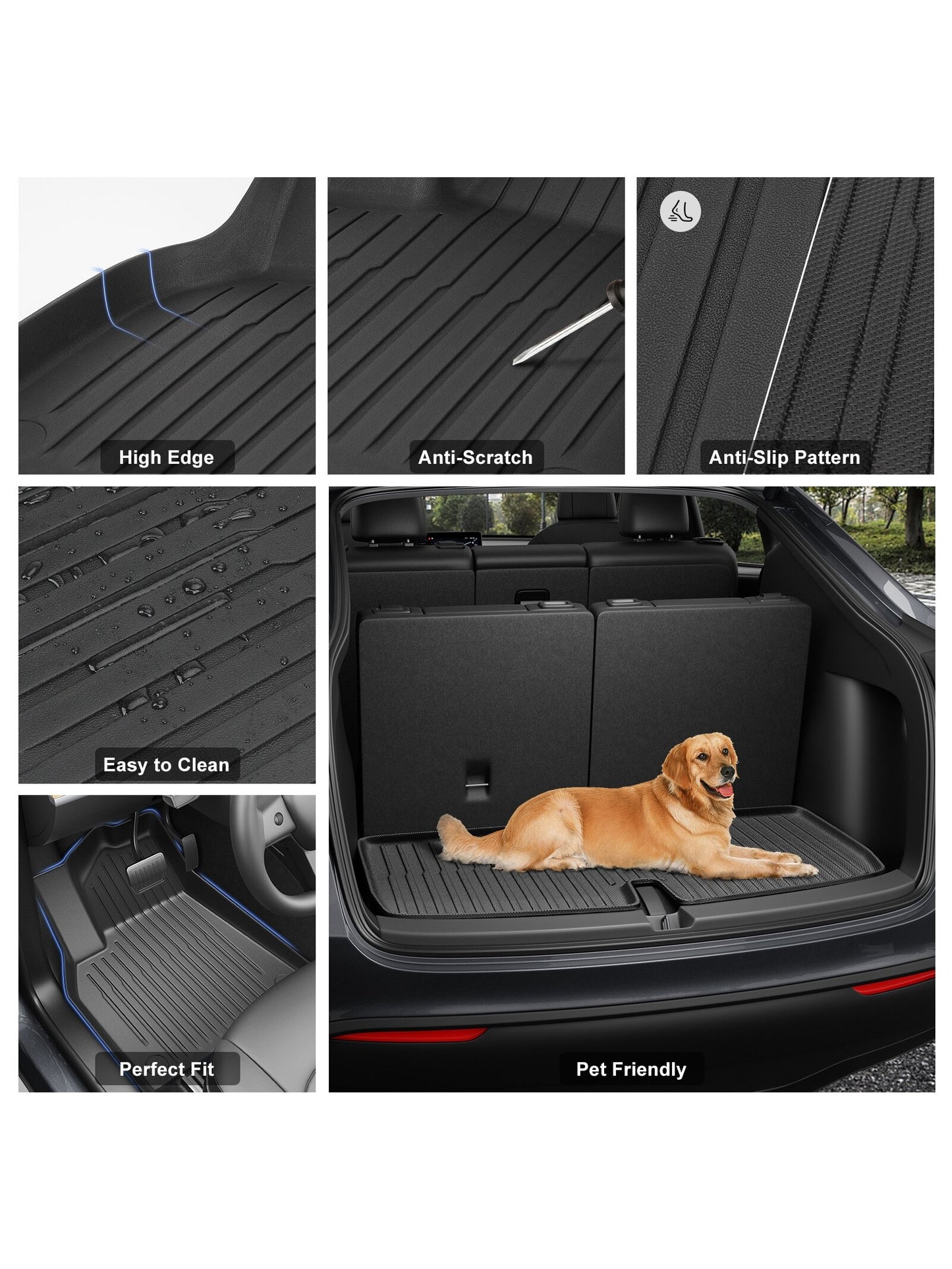 All-Weather Trunk Mats and Cargo Liners for Tesla Model Y 7 Seater (2020-2023) - Waterproof, Non-Slip Full Set Floor Liners (7PCS)