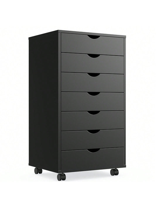 Elegant 7-Drawer Chest - Mobile Storage Cabinet with Wheels, Wooden Dresser Cabinet for Office Organization