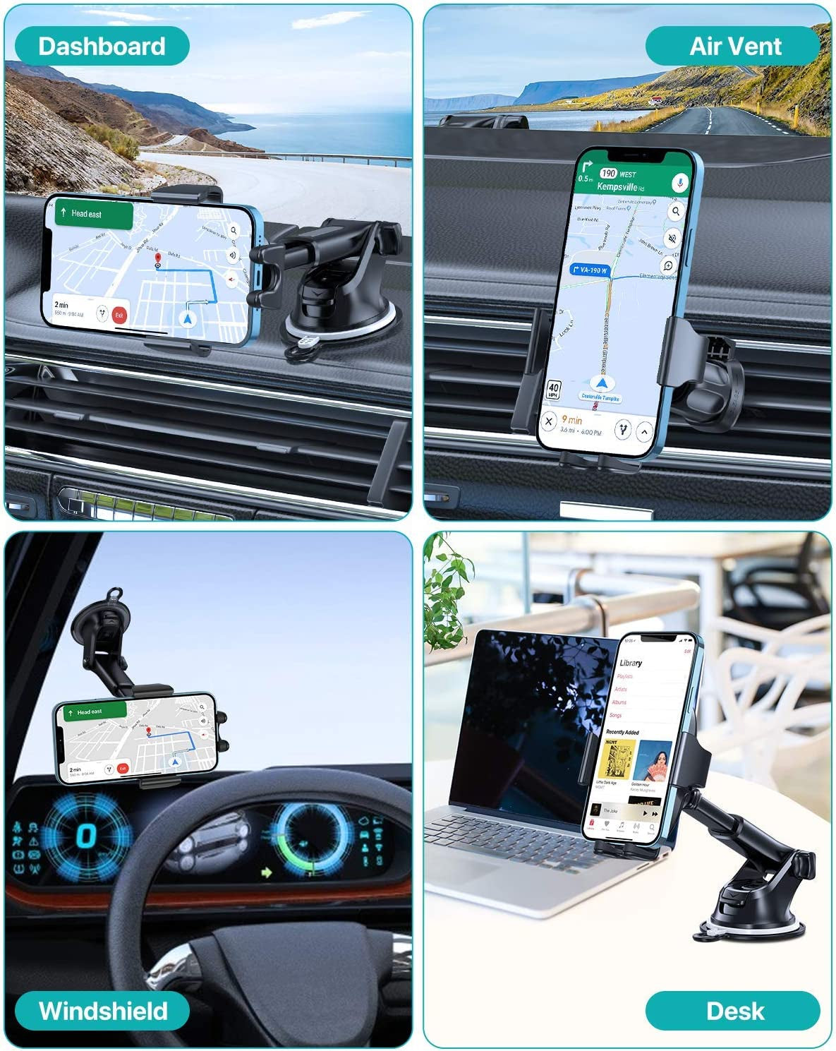 High-Quality Mobile Phone Holder for Vehicles - Secure and Reliable Dashboard Windshield Air Vent Car Mount - Compatible with All Cell Phones
