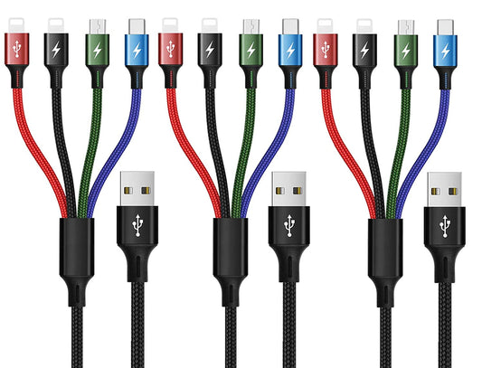 Multi Charging Cable 4A 3Pack 4FT Multi Fast Charging Cord 4 in 1 Multi Charger Cable Multi Cable with Ip/Type C/Micro USB Port Adapter for Cell Phones/Tablets/Samsung Galaxy/Lg/Huawei & More
