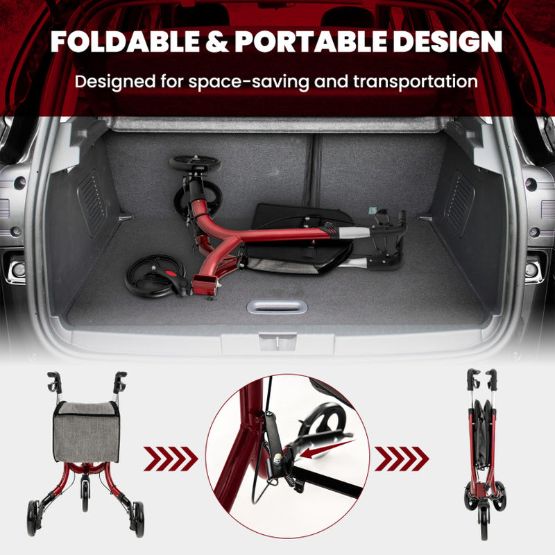 Adjustable Handle 3-Wheel Rolling Walker for Enhanced Mobility