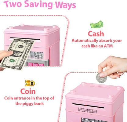 Personalized Piggy Bank Toy for Girls Ages 6-11, Money Saving Box with ATM Function