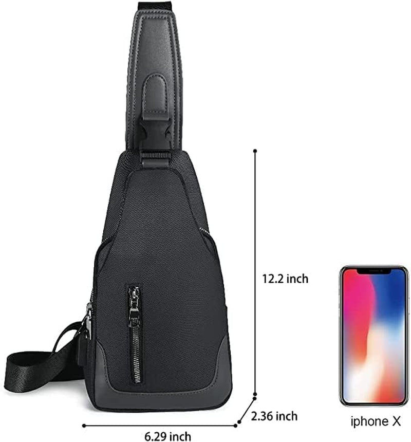 Black Sling Backpack with USB Charging Port, Crossbody Chest Bag for Men, Ideal for Hiking, Cycling, Travel
