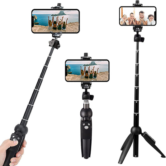 Compact 40 Inch Aluminum Alloy Selfie Stick Phone Tripod with Wireless Remote Shutter, Compatible with iPhone 11 Pro Max, Xr, X, 8, 7, 6 Plus and Android Smartphones