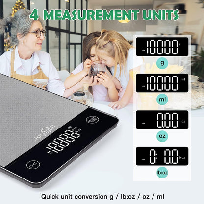 Digital Kitchen Scale, 22Lb Food Ounces and Grams Weight Loss, Baking and Cooking, High-Quality Stainless Steel Food Weight Scale with LED Display, Batteries Included, Silver