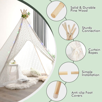 Children's Lace Teepee Tent with Colorful Light Strings