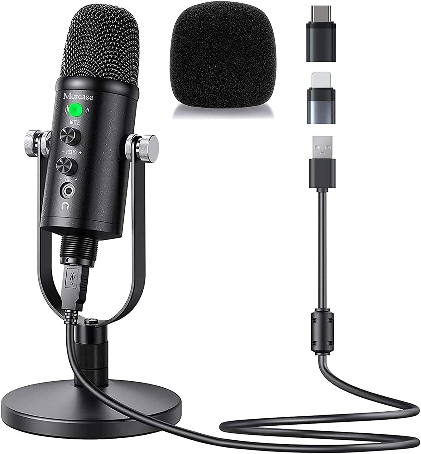 USB Condenser Microphone for Computer, Mac, Smartphone, Ps4 and PS5, ASMR Mic with Noise Cancelling and Reverb, for Recording, Singing, Gaming, Podcasts, Youtube, Tiktok