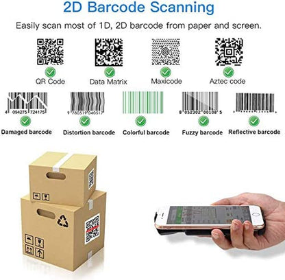 Bluetooth QR Code Scanner for Android and iPhone, Portable Wireless Barcode Reader for Inventory with Back Clip, Supports 1D, 2D, UPC, ISBN, PDF417, and Data Matrix Codes