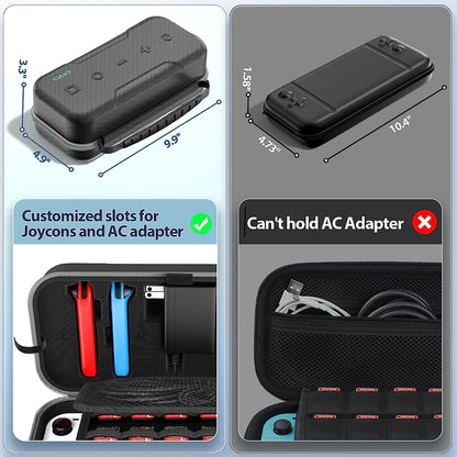 Carrying Case Compatible with Nintendo Switch OLED, with Joy-Con and Adapter Compatibility, Hard Shell Protective Pouch with 20 Game Storage