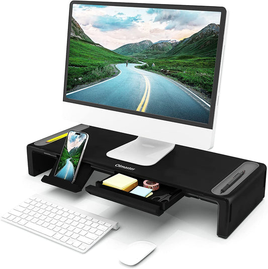 Foldable Monitor Stand Riser with Adjustable Height, Storage Drawer, Pen Slot, Phone Stand for Computer, Desktop, Laptop, Space-Saving Design