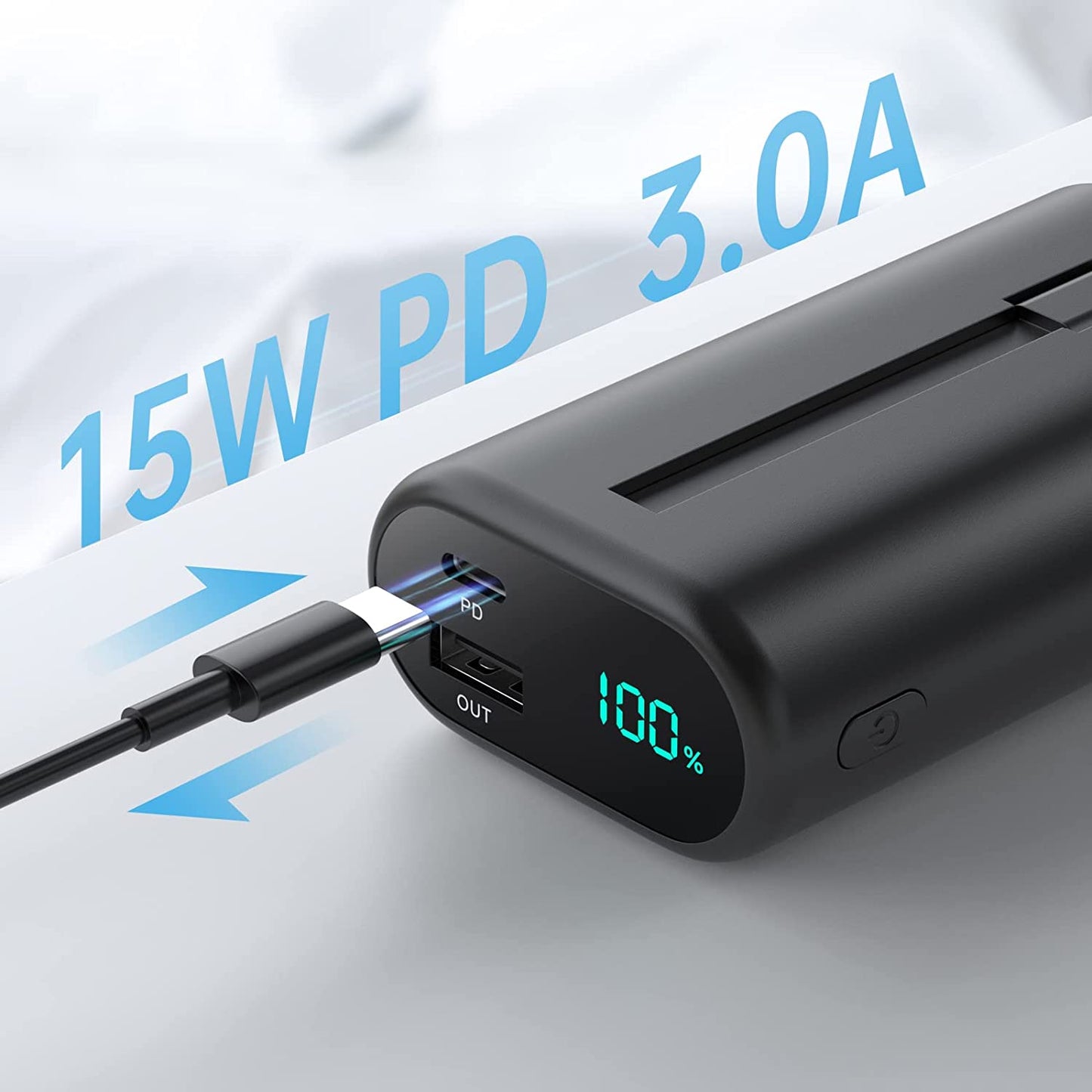 Portable Charger 10800Mah for Iphone,Small & Ultra-Compact 15W PD Fast Charging Power Bank ,LCD Display Battery Pack with Built-In-Cable Compatible with Iphone 14/14 Pro Max /13/12/X/XR/XS/8/7/6 Etc