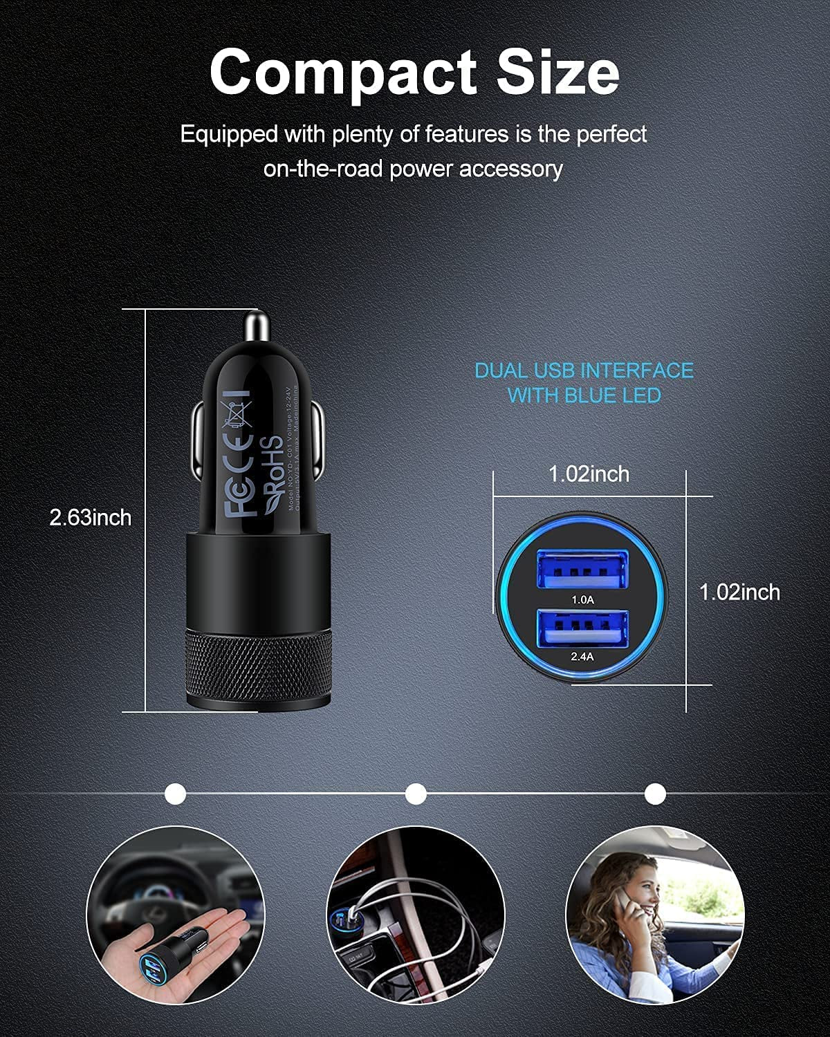 Dual Port USB Car Charger, [2 Pack/3.4A] High-Speed Charging Lighter Adapter for Cellphones