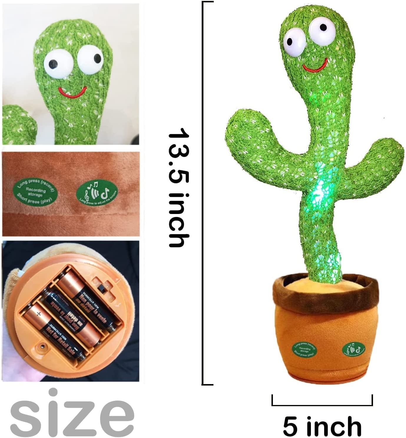 Interactive Singing and Dancing Cactus Toy with Voice Recording and LED, Featuring 120 Songs for Babies and Children