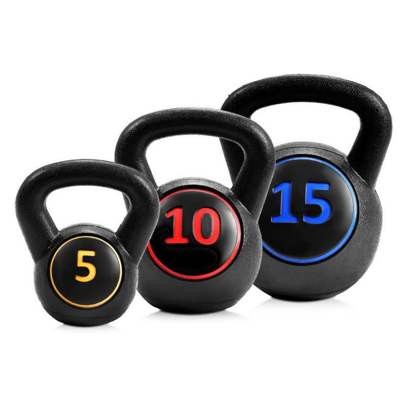 Set of Three Kettlebell Weights: 5lbs, 10lbs, and 15lbs