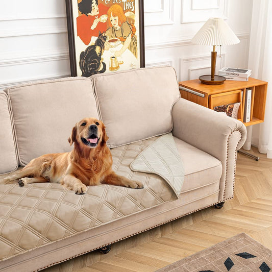 Waterproof and Reversible Pet Bed Cover - Sofa, Couch, and Mattress Protector for Dogs, Cats - Beige/Cream (30" x 70")