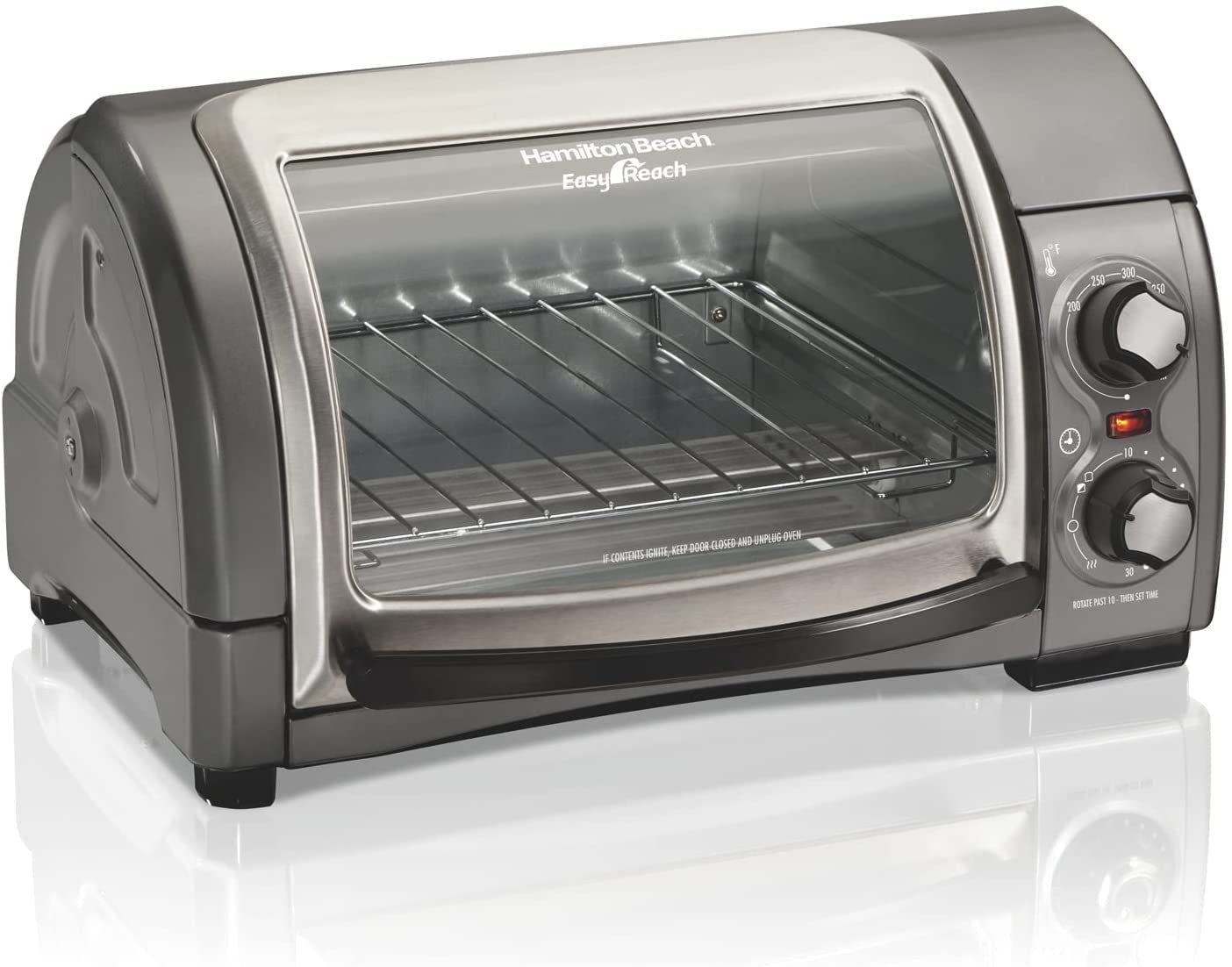 Efficient 4-Slice Countertop Toaster Oven with Convenient Roll-Top Door, Powerful 1200 Watts, Accommodates 9” Pizza, Versatile 3 Cooking Functions (Bake, Broil, Toast), Sleek Silver Finish 