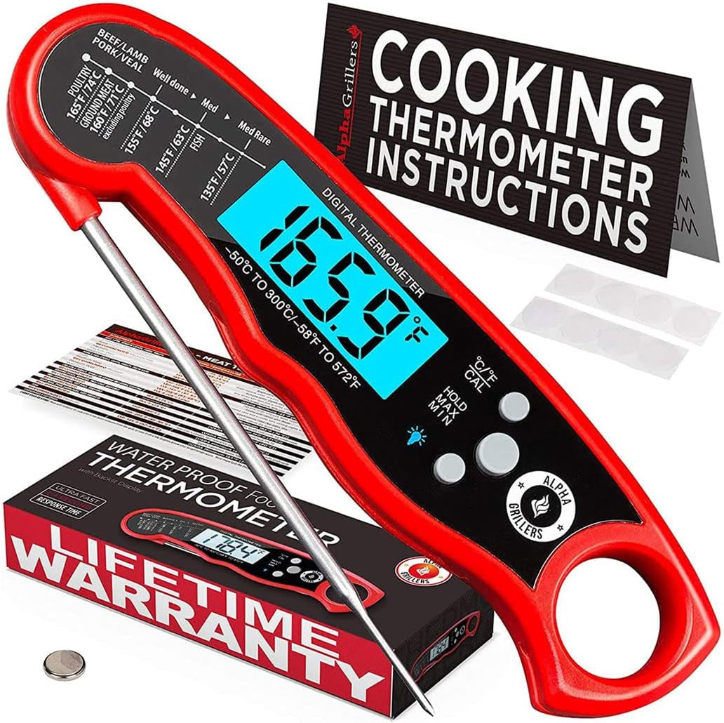 High-Quality Waterproof Instant Read Thermometer for Grilling and Cooking. Ultra-Fast, Backlit, and Calibrated Digital Food Probe Ideal for Kitchen, Outdoor Grilling, and BBQ.