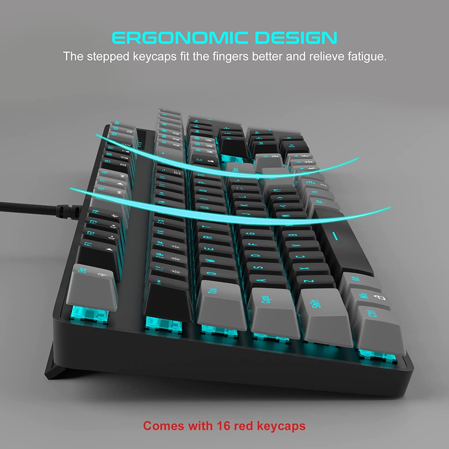 Mechanical Gaming Keyboard, 104 Keys Blue Backlit Keyboard with Red Switches Double-Shot Keycaps, USB Wired Mechanical Computer Keyboard for Laptop, Desktop, PC Gamers(Gray & Black)